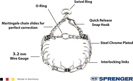 Herm Sprenger Chrome Plated Steel Training Prong Collar with Quick Release Snap for Dogs, 23in (58cm) x 3.2mm, (Neck Size UP to 19 inches)