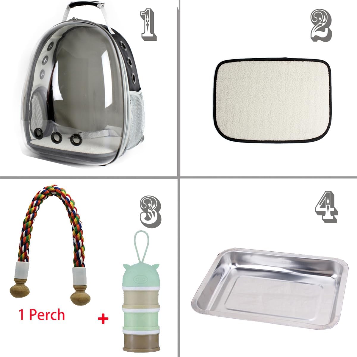 Bird Traval Carrier Cage, Clear Space Capsule Astronaut Backpack to Carry Parakeet Cockatiel Parrot with Metal Tray Wood Perch, Vet Transport School Bag