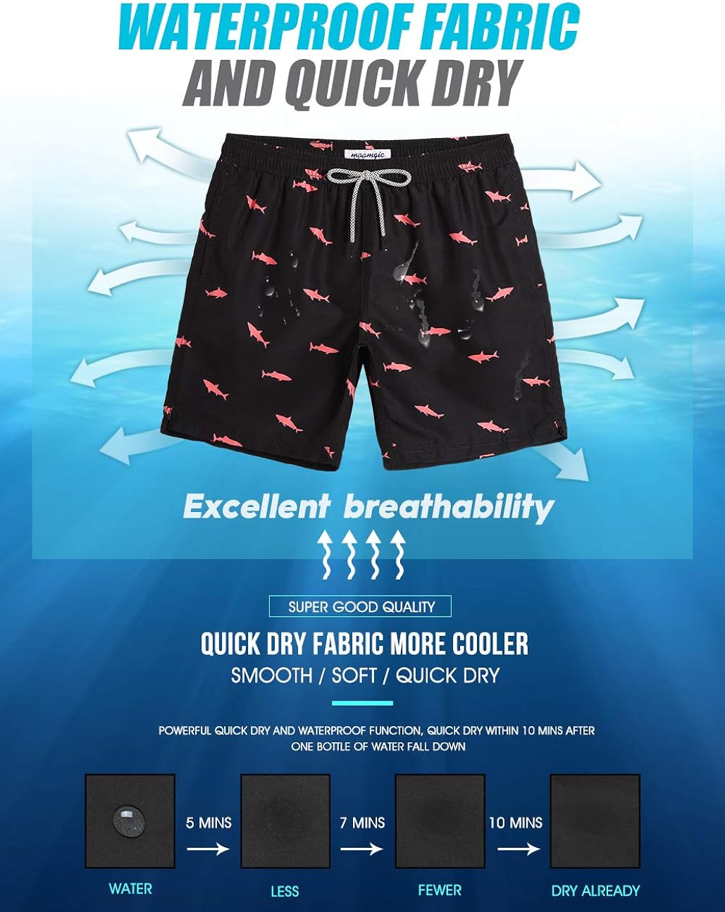 maamgic Mens Swim Trunks Quick Dry Swim Shorts with Mesh Lining Funny Swimwear Bathing Suits 7inch