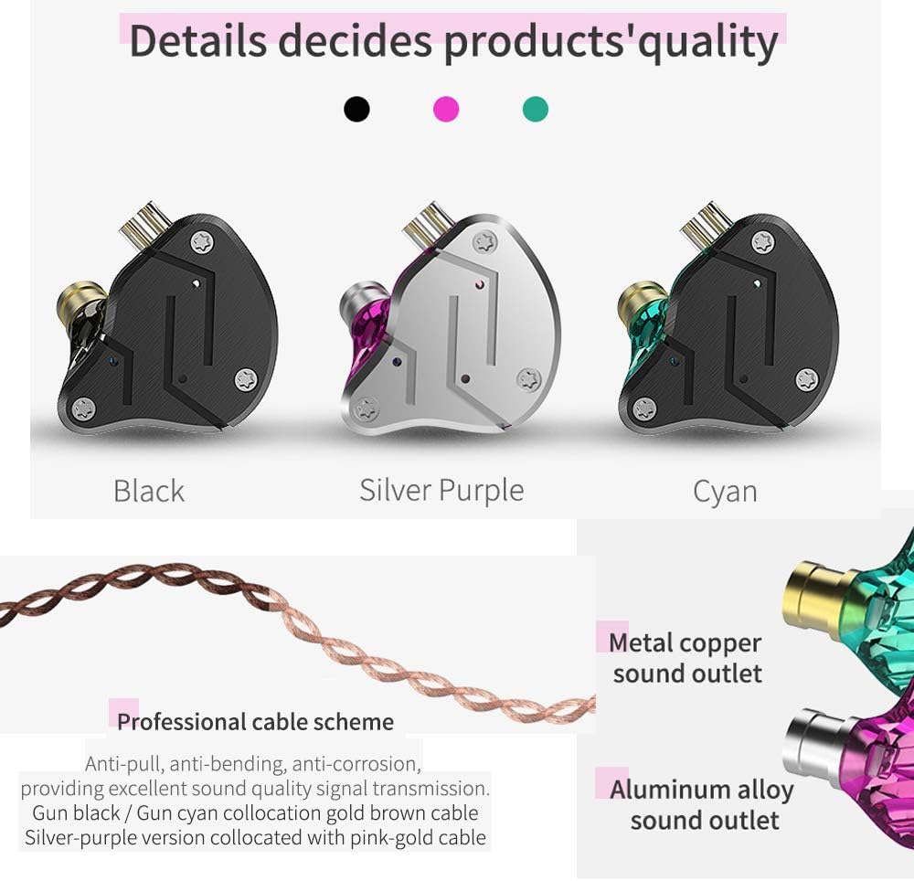 KZ ZSN Earphone in Ears Monitor with 1BA and 1DD, KZ High Fidelity in Ear Headphone Earbuds with 0.75mm 2 pin Cable, 1 Dynamic and 1 Balanced Armature Driver KZ Headphone (Black, NO Mic)
