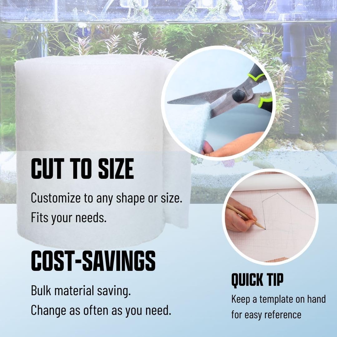 Premium Aquarium Filter Media Pad - Cut-to-Fit Roll, Fresh and Saltwater Safe, Blue & Dye-Free Options, Made in USA (Dye Free, 12"x120" (10 ft) x 0.75")