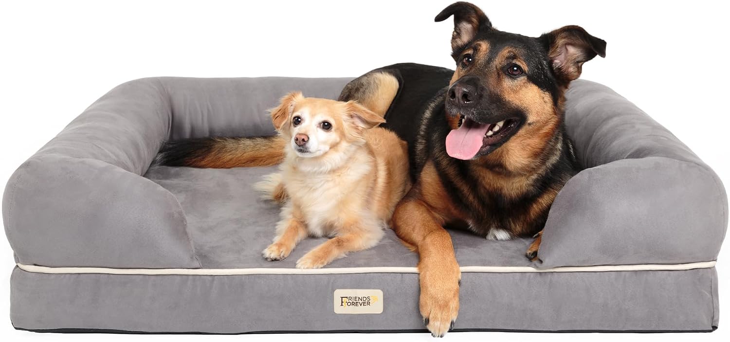 Friends Forever Orthopedic Dog Bed, Memory Foam Pet Sofa, Calming Dog Couch, Water Resistant Pet Bed, Washable Cover, Non-Slip Bottom, Chester, Grey, 50" x 40" x 13"