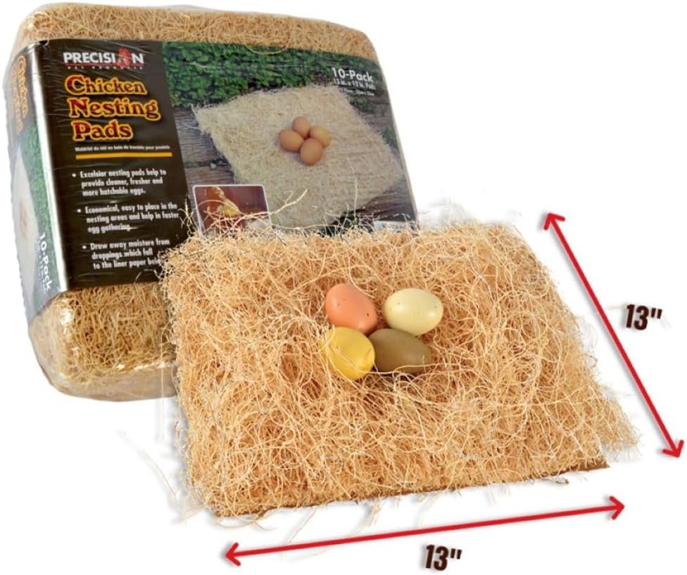 PRECISION PET Chicken Nesting Pads by Petmate, 13" x 13", 10 Pack, Beige | Made in USA, fits most standard coop boxes, soft comfortable bedding for hens, easy replacement liner helps keep eggs clean