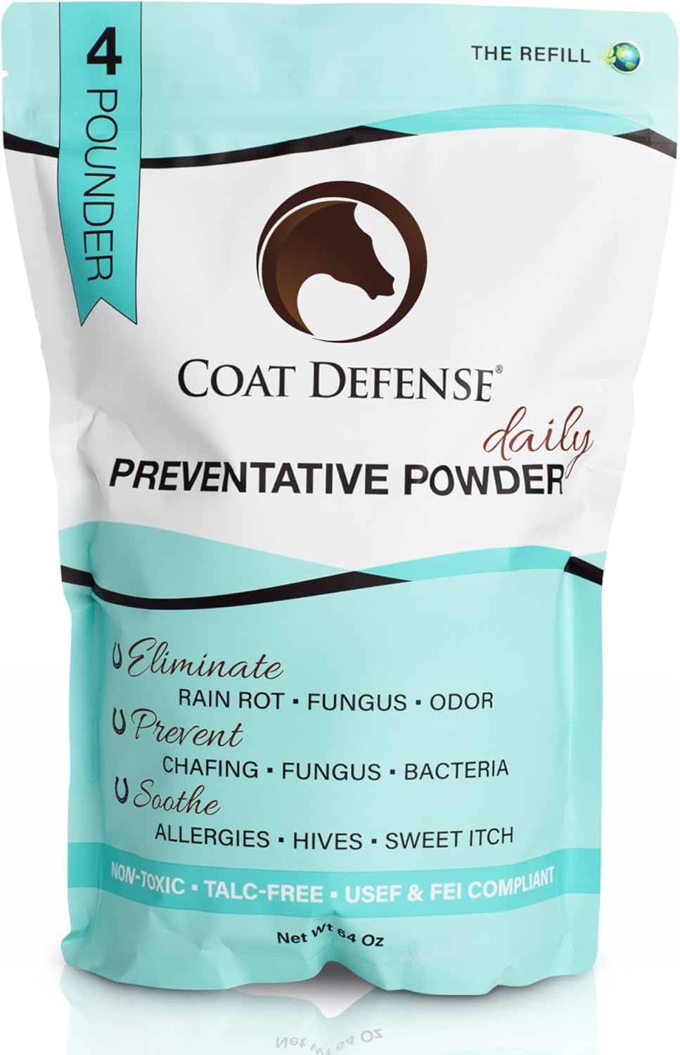 COAT DEFENSE Daily Preventative Powder & Rain Rot Treatment for Horses | Safe & Effective Equine Sweet Itch, Skin Funk, Scratches | Dry Horse Shampoo, 64 oz. | All Natural Ingredients