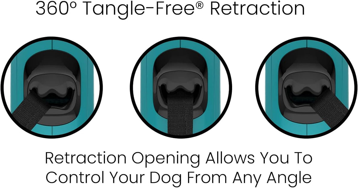 TUG Monochrome 360° Tangle-Free Retractable Dog Leash | 16 ft Strong Nylon Tape (Small, Aqua)