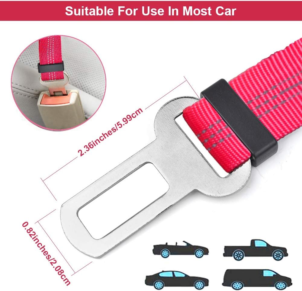 SlowTon Dog Seatbelt, 2 Pack Dog Seat Belt Car Leash Adjustable Elastic Bungee Buffer Heavy Duty Nylon Reflective Pet Safety Tether Connect to Dog Harness for Travel Riding in Vehicle Daily Use