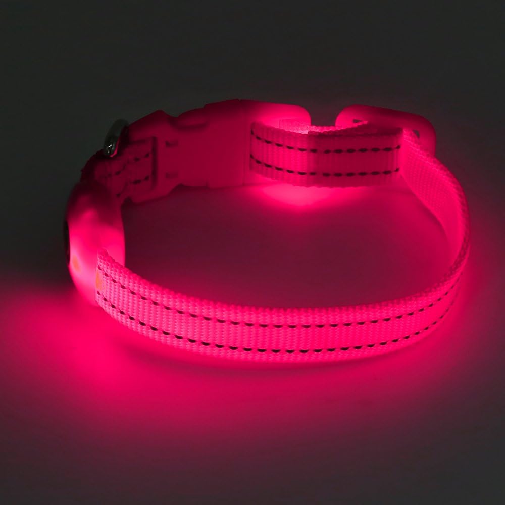 BSEEN Light Up Dog Collar, Rechargeable LED Dog Collar Glow in the Dark Cat Collar Reflective Puppy Collar Safety Dog Lights for Night Walking (Pink, XS)