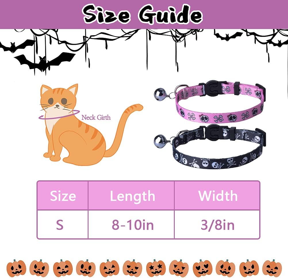 PUPTECK Cat Collar Breakaway with Bells, Kitten Collar Outfit Adjustable for Girl Boy Small Pet Puppy Bunny, Cute Costume Accessory with Safety Release Buckle (Skull)