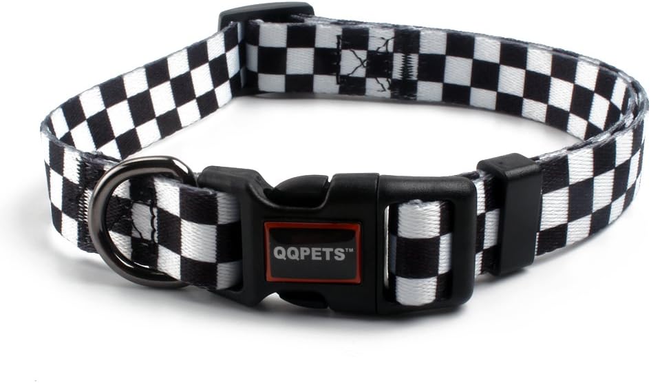 QQPETS Adjustable Soft Dog Collar: Print Flower Pink Multicolor Cute Patterns for XS Small Medium Large Pet Girl Boy Puppy Walking Running Training (S, Plaid)