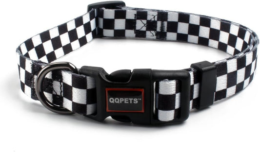QQPETS Adjustable Soft Dog Collar: Print Flower Pink Multicolor Cute Patterns for XS Small Medium Large Pet Girl Boy Puppy Walking Running Training (S, Plaid)
