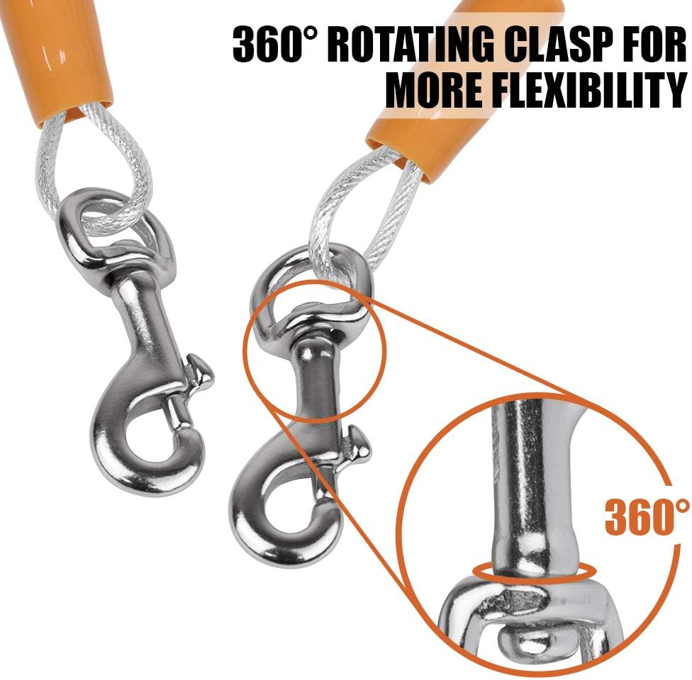 BV Dog Tie Out Cable 25 Feet - Heavy Duty Dog Lead up to 90 Pounds - Reflective & Rust-Free with Quick Release Swivel Clips & 360° Rotating Clasp - Tangle-Free Dogs Runner for Yard (Silver, Single)