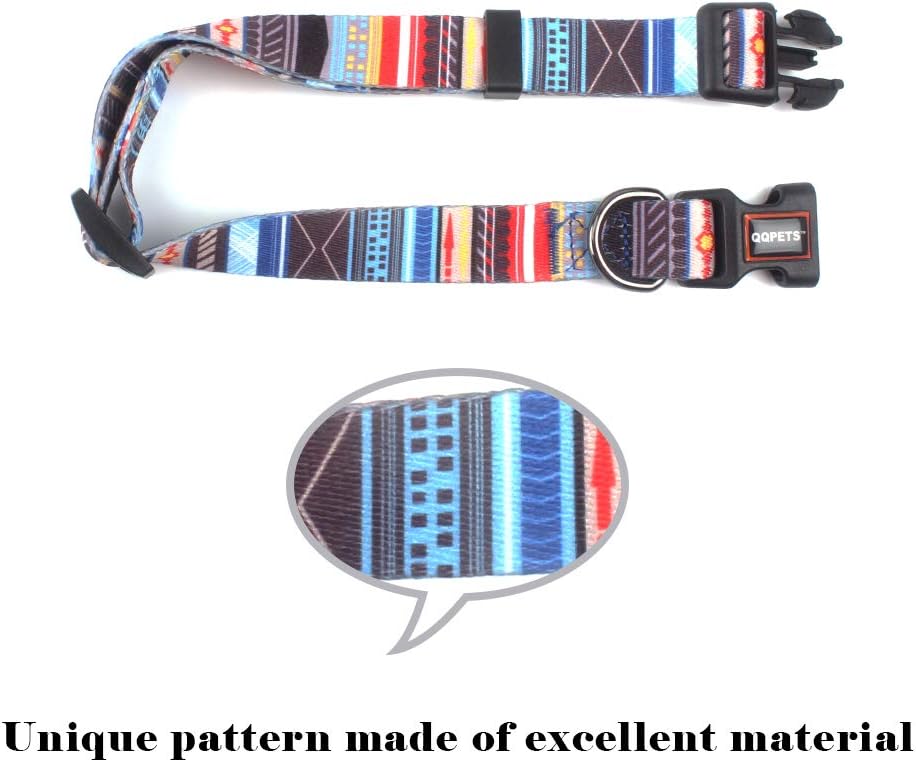 QQPETS Adjustable Soft Dog Collar: Print Flower Pink Multicolor Cute Patterns for XS Small Medium Large Pet Girl Boy Puppy Walking Running Training