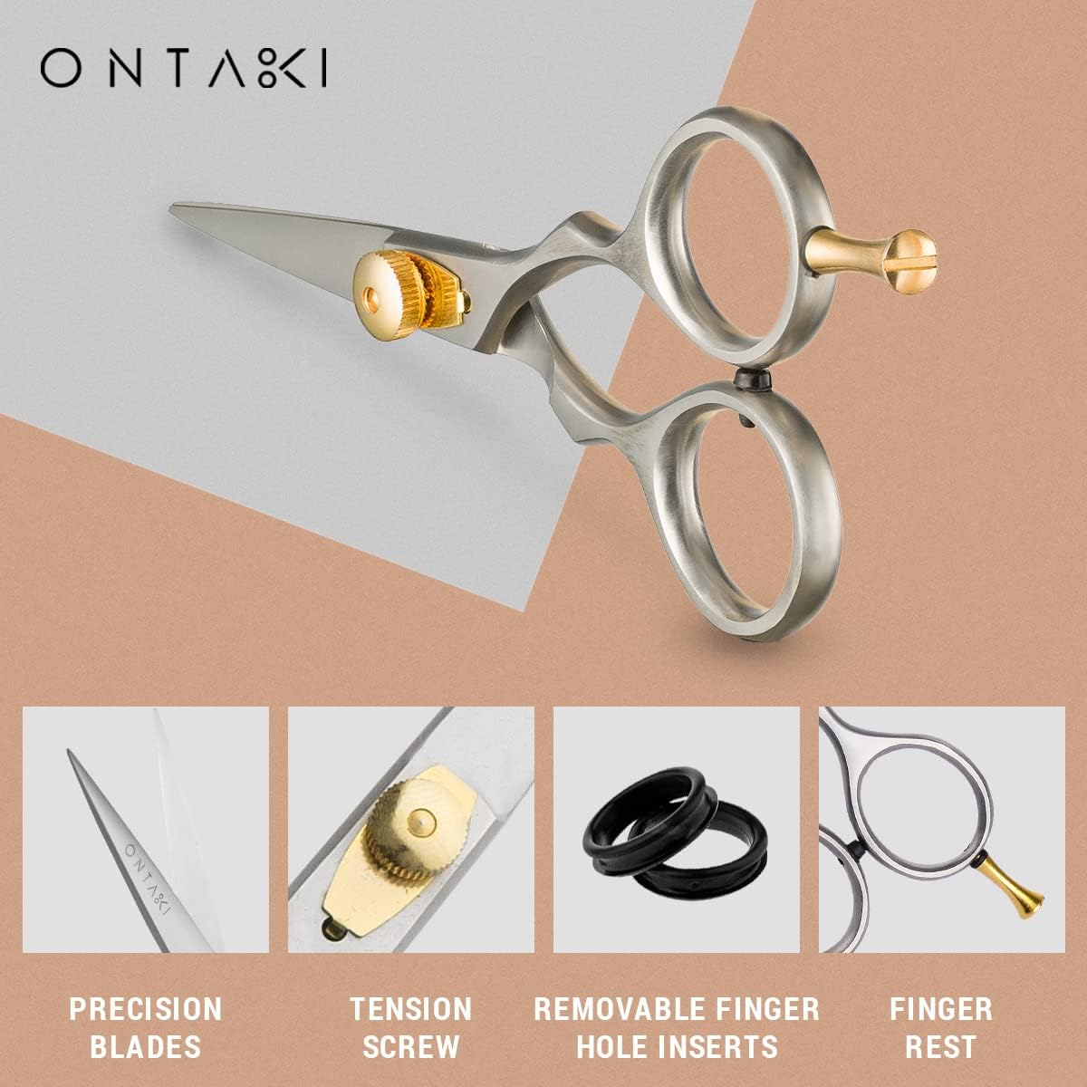 Ontaki Beard & Mustache Scissors for Men - 5.5" Japanese Steel, Silver - Precision Sharp Blades, Ergonomic Finger Rest & Adjustable Tension Screw for Perfect Trimming - Beard Grooming Scissors