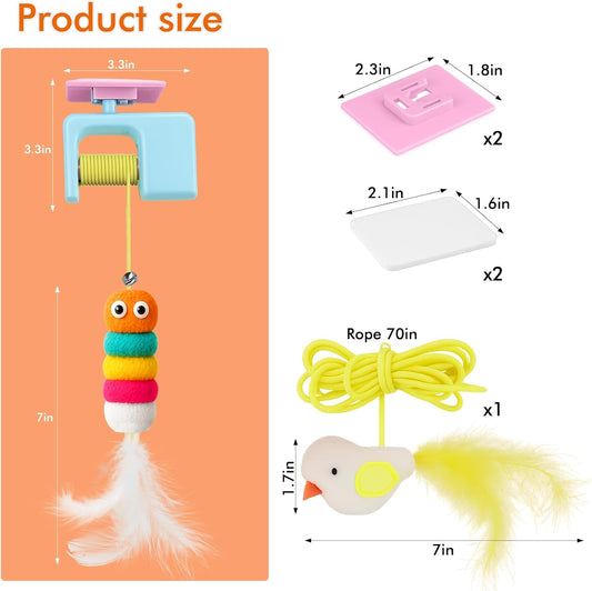 Interactive Cat Toys for Indoor Cats,Automatic Cat Hanging Toys for Bored Indoor Adult Cats, Caterpillar and Flying Bird Toy for Door Frame, Self-Play Pet Chase Toy-Blue