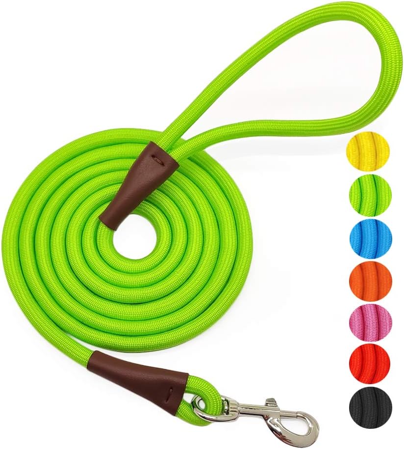 MayPaw 4FT/6FT/8FT/10FT Dog Leash, Classic Solid Colors, Durable Mountain Climbing Rope Dog Leash Reinforced with Leather Tailor Connection Heavy Duty Silver Clasp