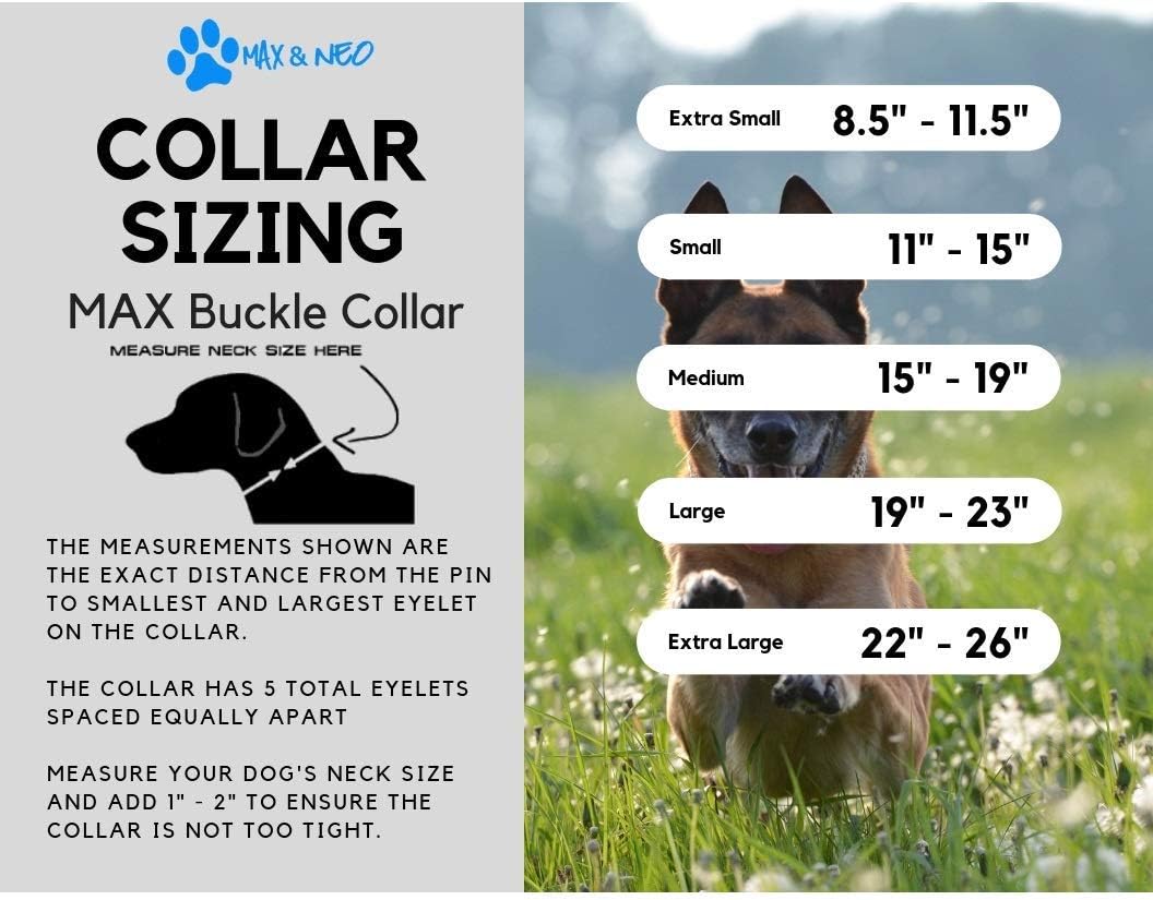 Max and Neo MAX Reflective Metal Buckle Dog Collar - We Donate a Collar to a Dog Rescue for Every Collar Sold