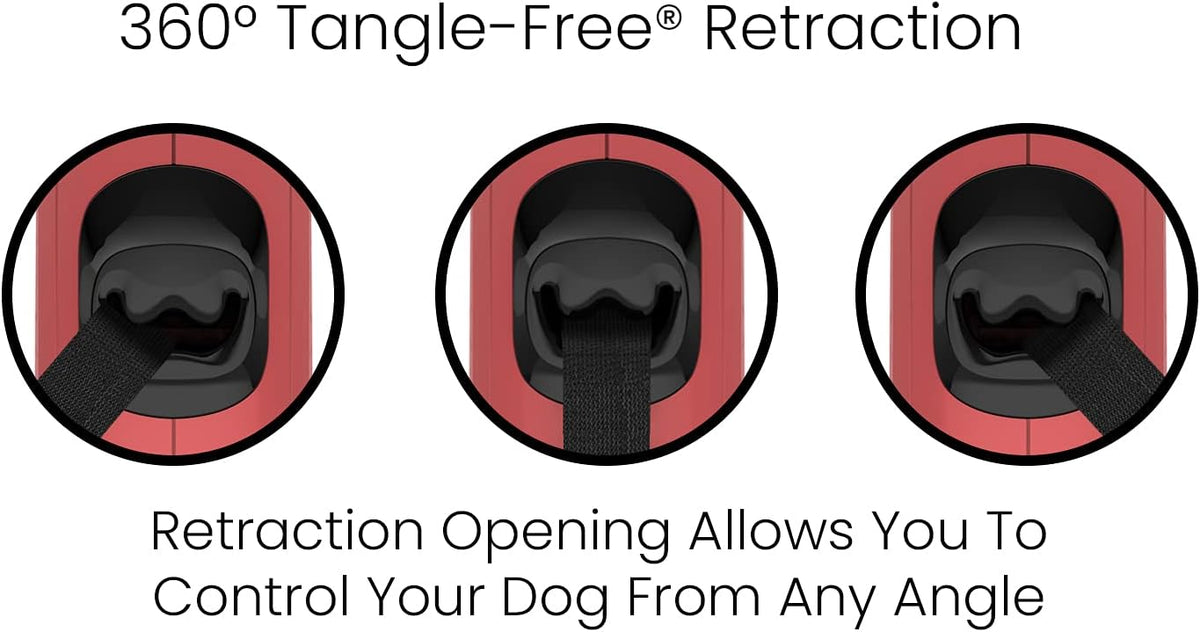 TUG Monochrome 360° Tangle-Free Retractable Dog Leash | 16 ft Strong Nylon Tape (Medium, Red)