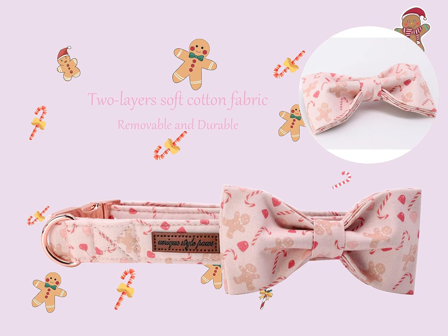 Unique style paws Dog Collar, Pet Collar Dog Bowtie Gift for Girl or Boy Dogs, Christmas Gingerbread Man Adjustable Dog Collar for X-Small Dogs
