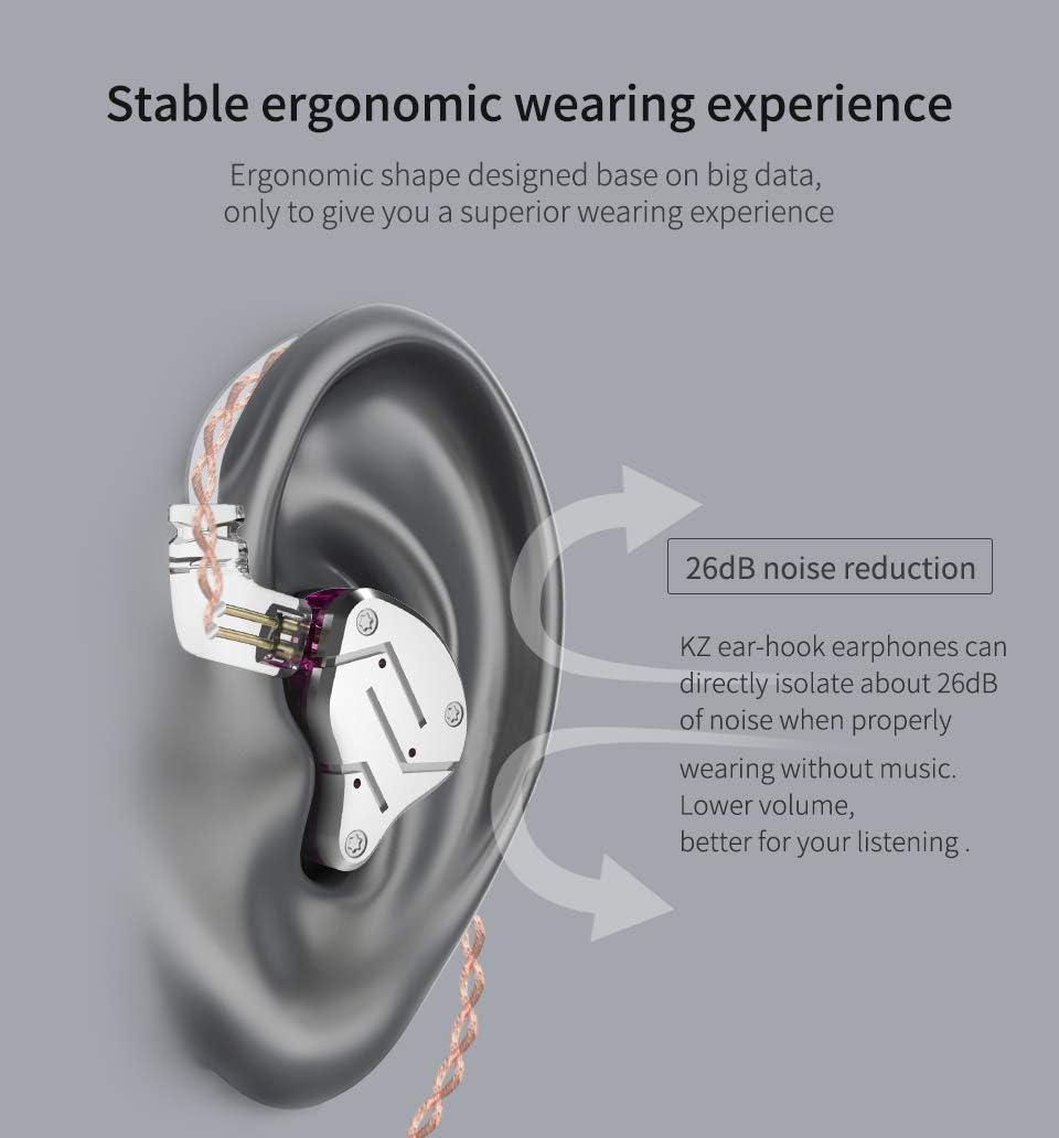 KZ ZSN Earphone in Ears Monitor with 1BA and 1DD, KZ High Fidelity in Ear Headphone Earbuds with 0.75mm 2 pin Cable, 1 Dynamic and 1 Balanced Armature Driver KZ Headphone (Black, NO Mic)