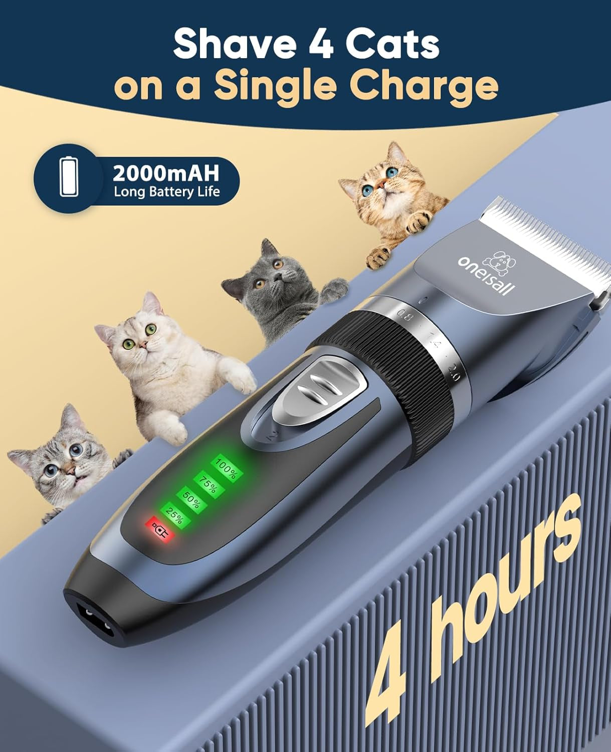 Quiet Cat Clippers for Matted Hair & Long Hair, Cat Shaver | Cordless Cat Grooming Kit, LCD Display, 6 Guard Combs, 240-Min Runtime, 2-Speed Low Noise Trimmer for Cats & Small Dogs
