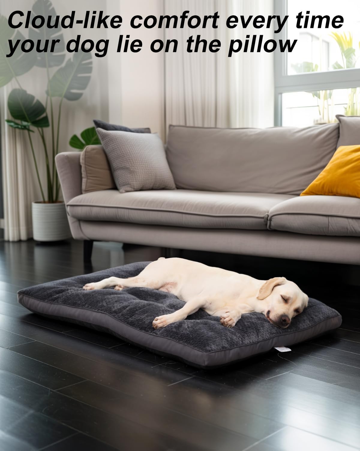 Dog Bed, Washable Cozy Plush Dog Crate Beds, Soft Comfy Kennel Pad Anti Slip Pet Sleeping Mat for Large, Jumbo, Medium, Small Dogs Breeds (35.0 L x 22.0 W x 1.5 Th Inches, Dark Grey)