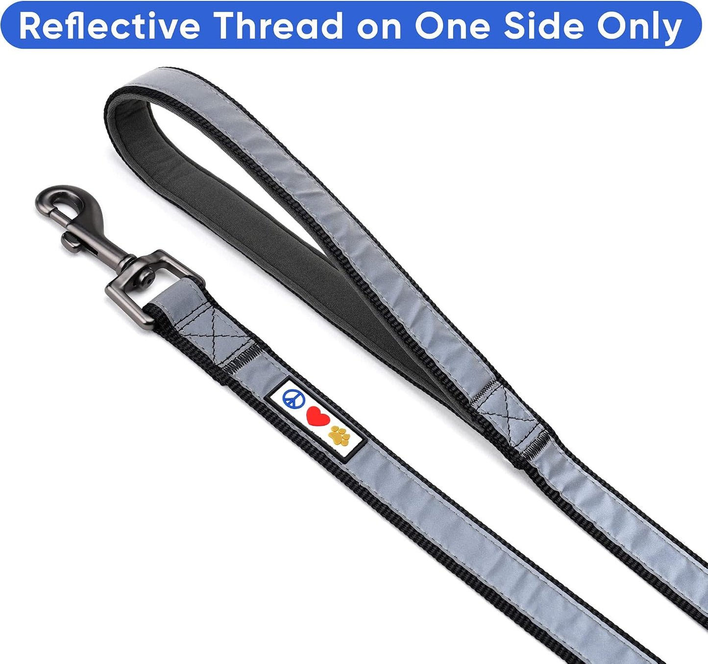 Pawtitas Black Dog Leash 6 ft Custom ID Lead for Dogs & Puppies Reflective Comfortable Padded Handle Embroidered Name & Phone Number