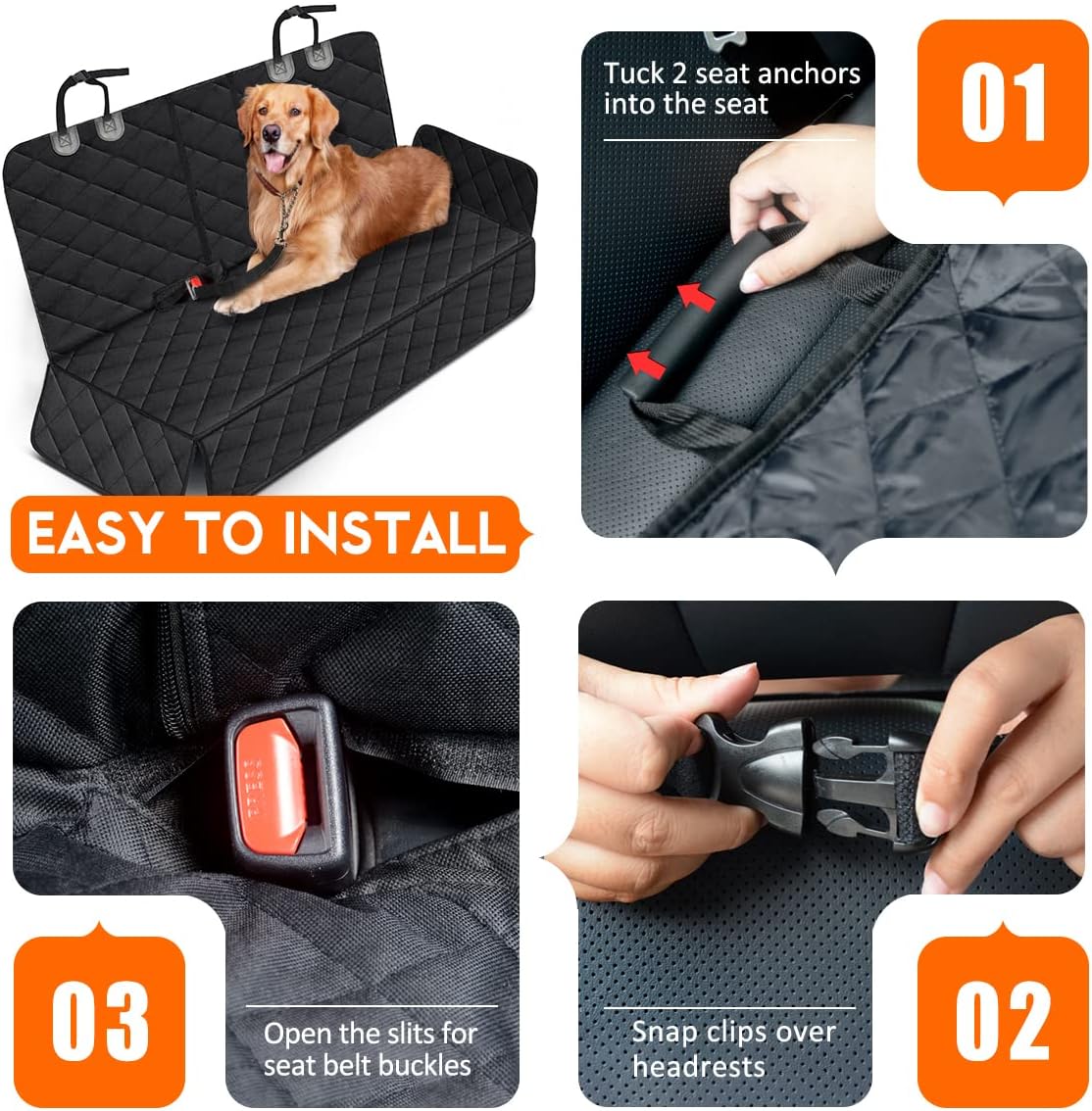 Yuntec Dog Car Seat Cover, Back Seat Cover for Dogs Pet Car Seat Protector Waterproof Rear Seat Cover Durable Car Seat Cover, fits Middle Armrest for Most Cars SUVs Trucks (53” Width)- Black
