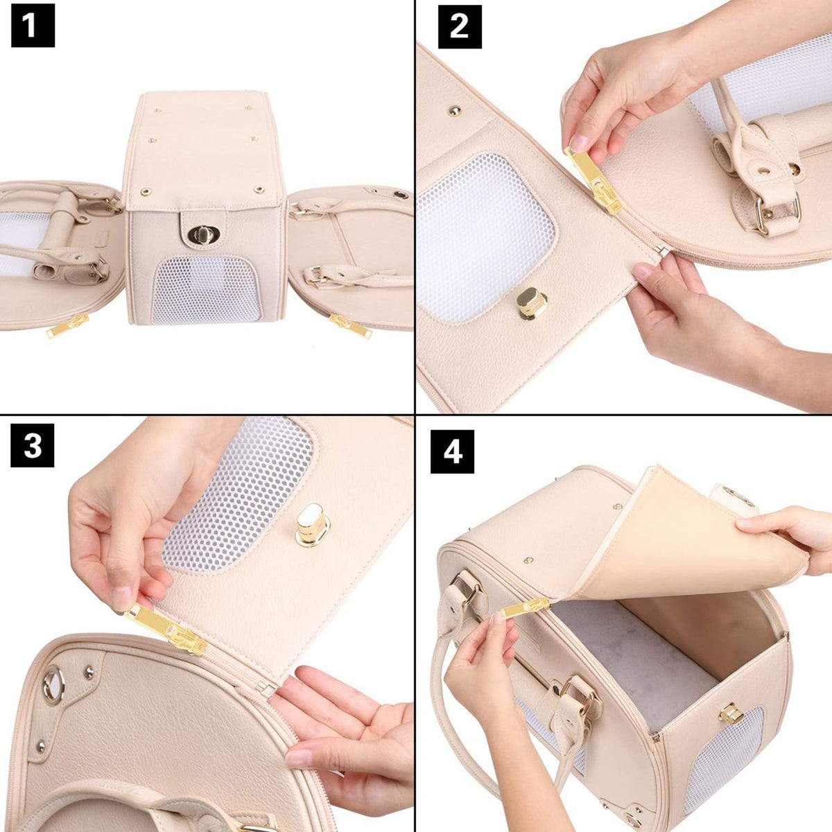 PetsHome Dog Carrier, Pet Carrier, Dog Purse, Foldable Waterproof Premium PU Leather Pet Travel Portable Bag Carrier for Cat and Small Dog Home & Outdoor