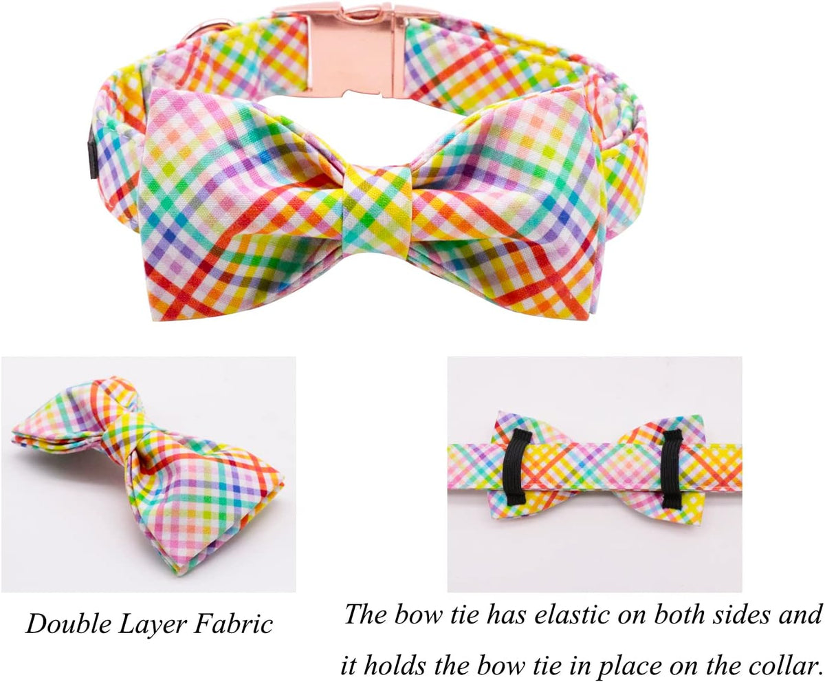 Lionet Paws Easter Dog Collar with Bowtie - Colorful Cute Cotton Bowtie Dog Collar with Metal Buckle for Large Dog Girl Boy, L, Neck 16-24in