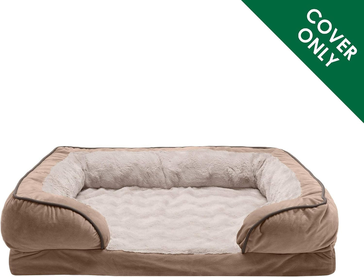 Furhaven Replacement Dog Bed Cover Perfect Comfort Plush & Velvet Waves Sofa-Style, Machine Washable - Brownstone, Large