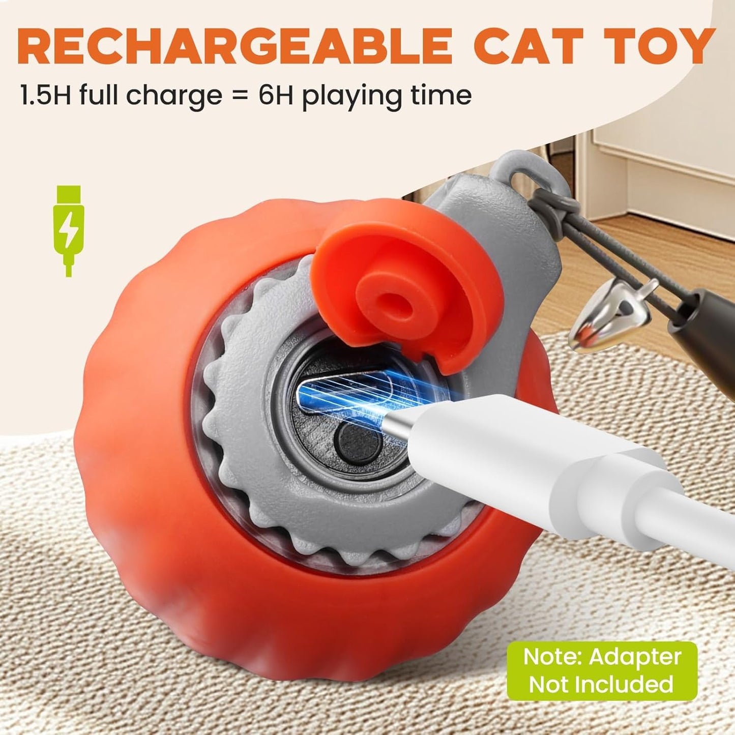Interactive Cat Toy for Indoor Cats, Two Speed Smart Automatic Cat Toy Moving Ball with Tail, Rechargeable Motion Activated Cat Toys for Bored Indoor Adult Cats