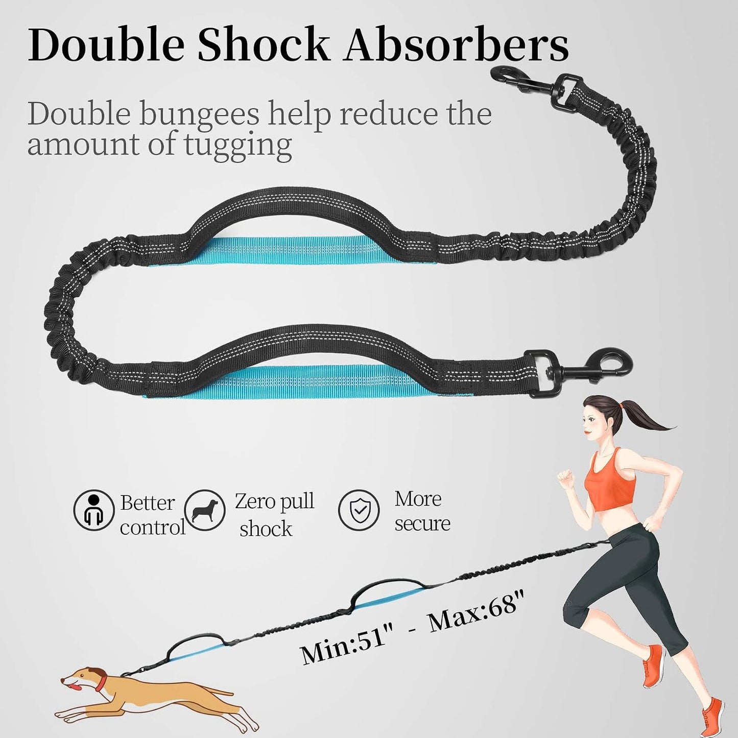iYoShop Hands Free Dog Leash with Zipper Pouch, Dual Padded Handles and Durable Bungee for Walking, Jogging and Running Your Dog (Medium, 8-25 lbs, Black)