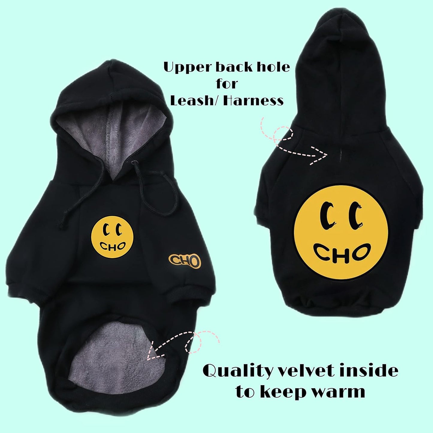ChoChoCho Smiley Dog Hoodie Stylish Dog Clothes Smiley Face Sweater Cotton Sweatshirt Fashion Outfit for Dogs Cats Puppy Small Medium Large (2XL, Black)