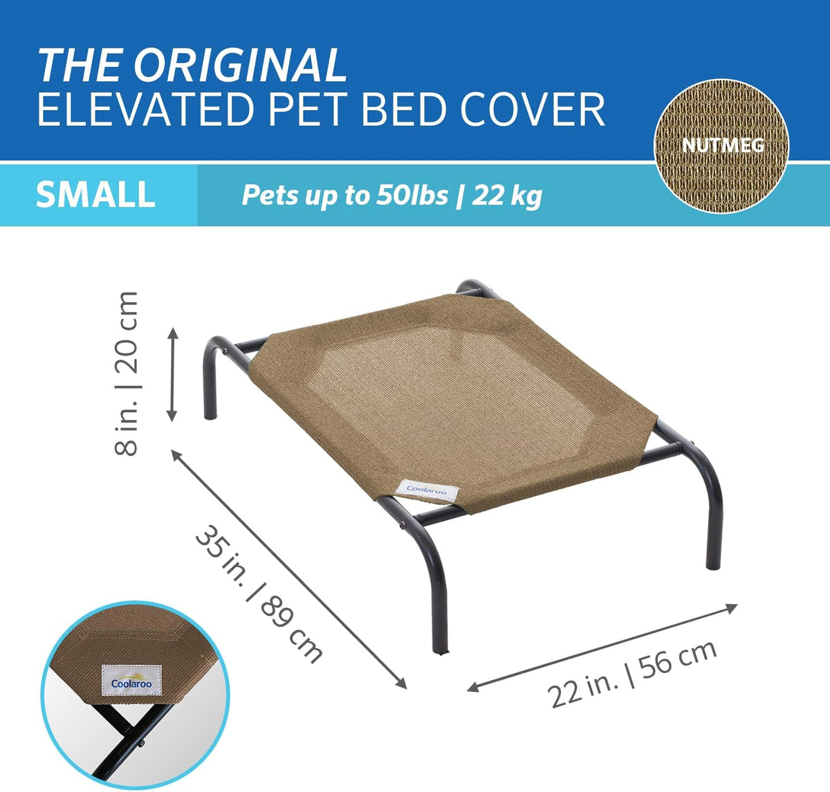 Coolaroo The Original Cooling Elevated Pet Bed, Small, Nutmeg