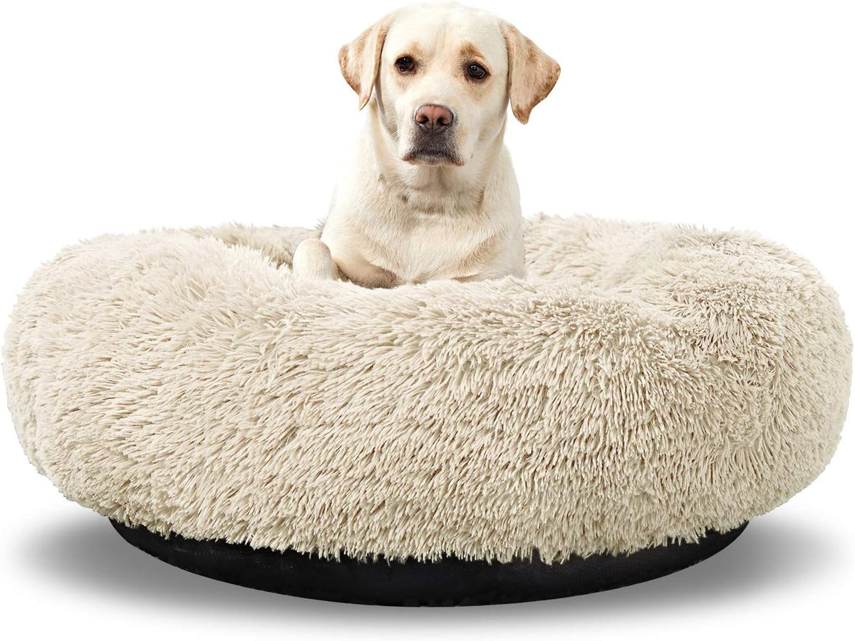 Washable Dog Round Bed - Large Donut Dog Bed, Comfy Calming Cuddler