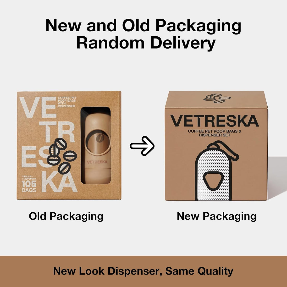 VETRESKA Dog Poop Bags Dispenser with Coffee Scented Waste Bags, Leak Proof, Extra Thick & Strong, 1 Holder and 105 Count Pet Poop Bags (7 Refill Rolls) for Dogs and Cats