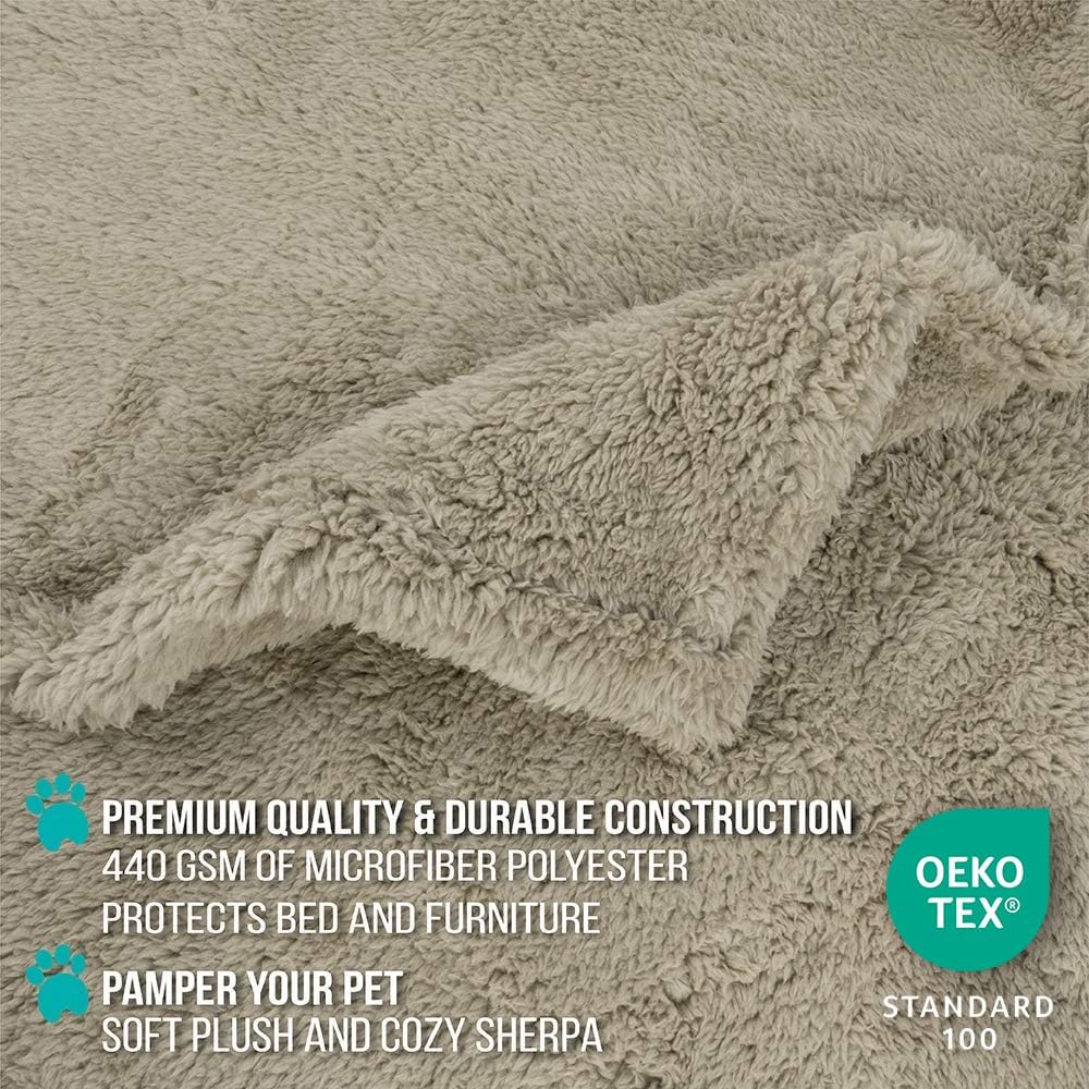 PetAmi Fluffy Waterproof Dog Blanket for Couch and Bed, Reversible Sherpa Pet Throw, Pee Proof Furniture Protector Sofa Cover, Washable Cat Blanket for Medium Large Dogs and Cats (Taupe Camel, 60x80)