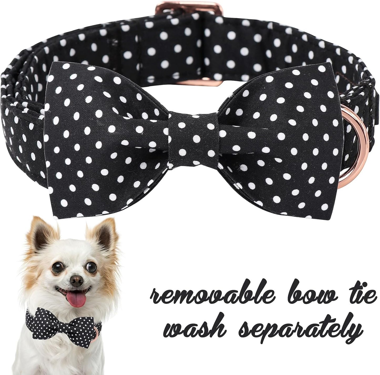 Unique style paws Cotton Dog Collar with Bow Puppy Collar with Black White Round Dot for Small Medium Large Boys Girls Dogs