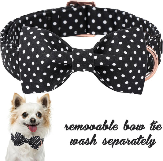 Unique style paws Cotton Dog Collar with Bow Puppy Collar with Black White Round Dot for Small Medium Large Boys Girls Dogs