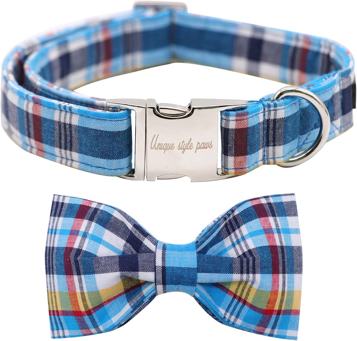 Unique style paws Plaid Dog Collar with Bow Pet Gift Adjustable Soft and Comfy Bowtie Collars for Small Medium Large Dogs