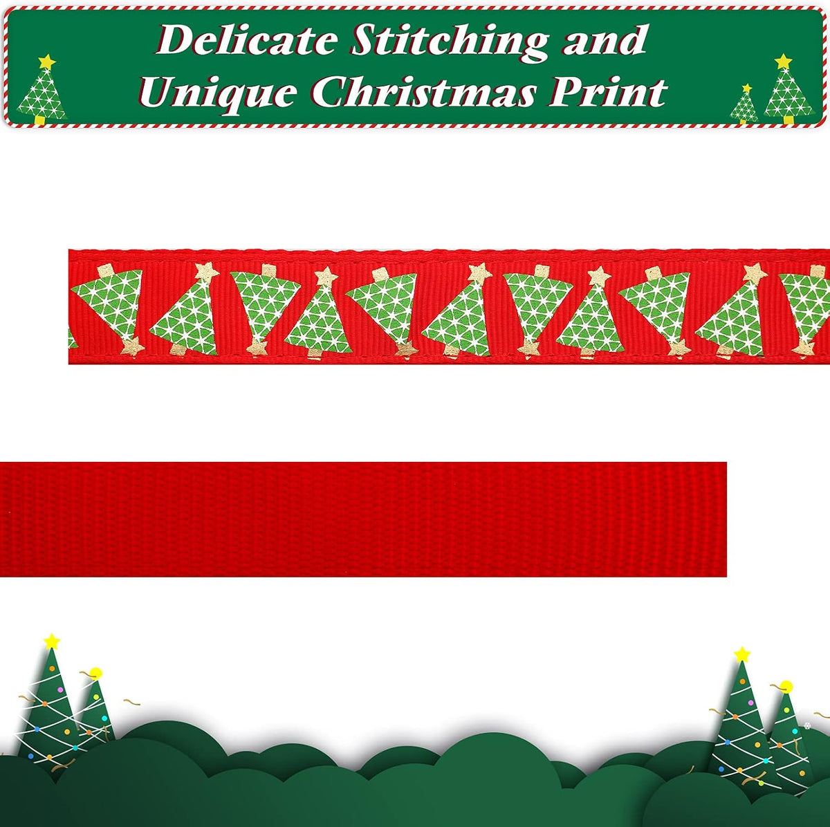 Azuza Christmas Dog Collar with Bow Tie - Adjustable Festival Green Tree Collar for Medium Dogs