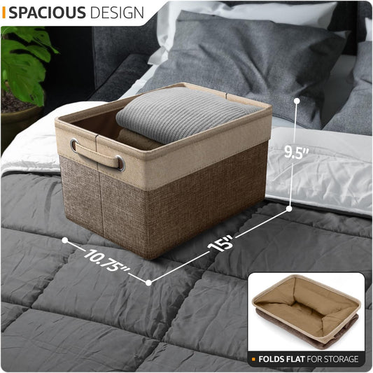 Sorbus Fabric Storage Cubes 15 Inch - Big Sturdy Collapsible Storage Bins with Dual Handles - Foldable Baskets for Organizing -Decorative Storage Baskets for Shelves | Home & Office Use -3 Pack| Brown