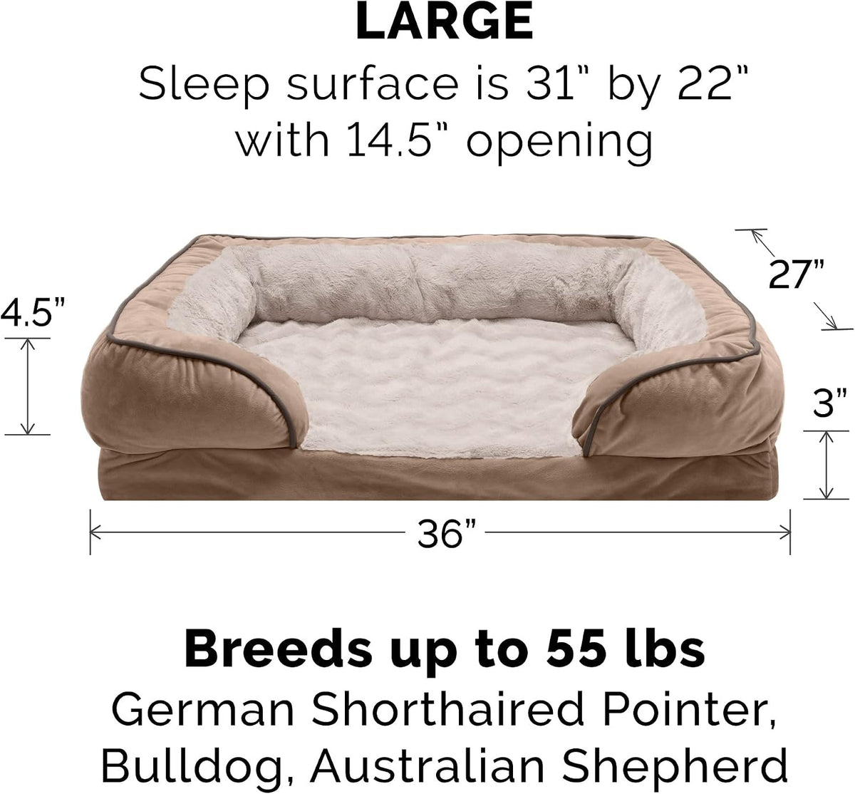 Furhaven Replacement Dog Bed Cover Perfect Comfort Plush & Velvet Waves Sofa-Style, Machine Washable - Brownstone, Large