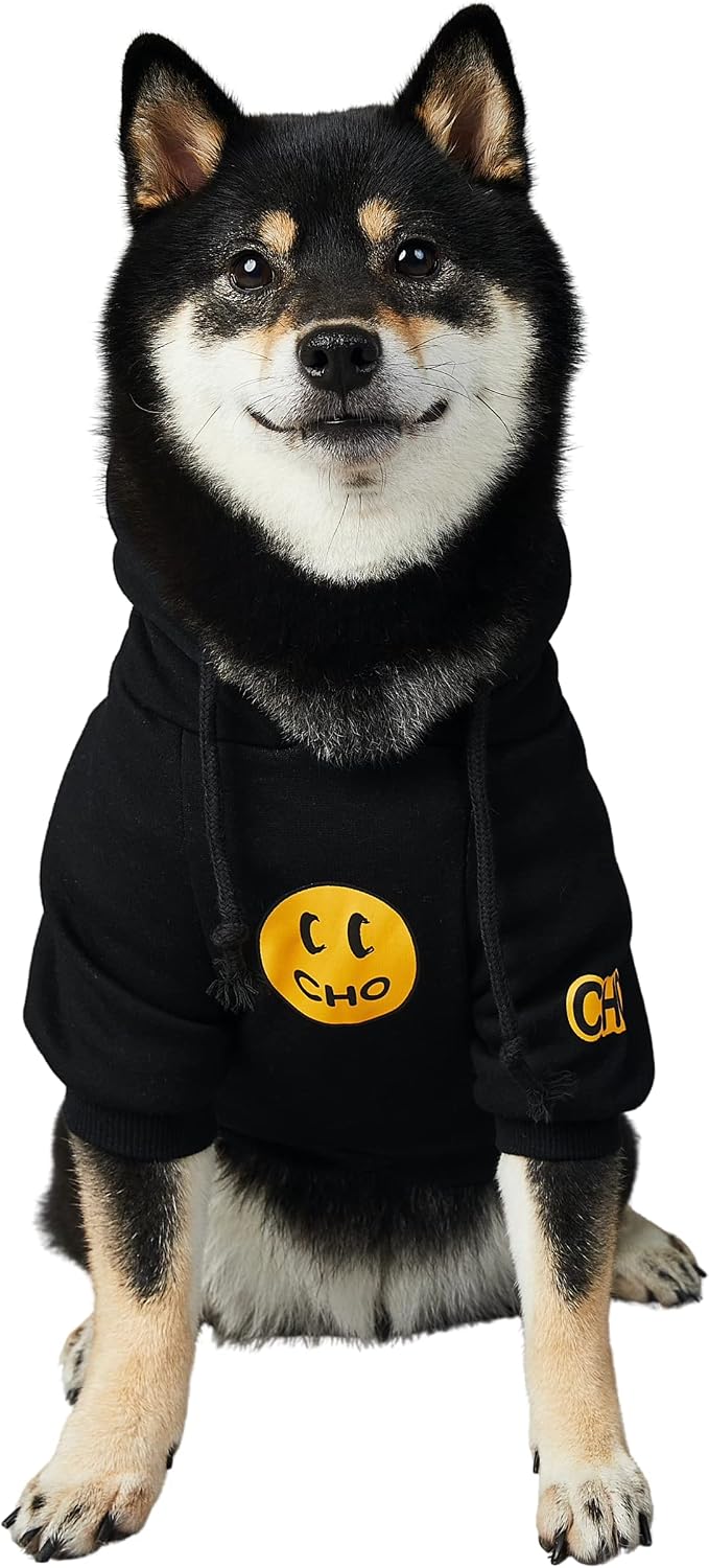 ChoChoCho Smiley Dog Hoodie Stylish Dog Clothes Smiley Face Sweater Cotton Sweatshirt Fashion Outfit for Dogs Cats Puppy Small Medium Large (2XL, Black)