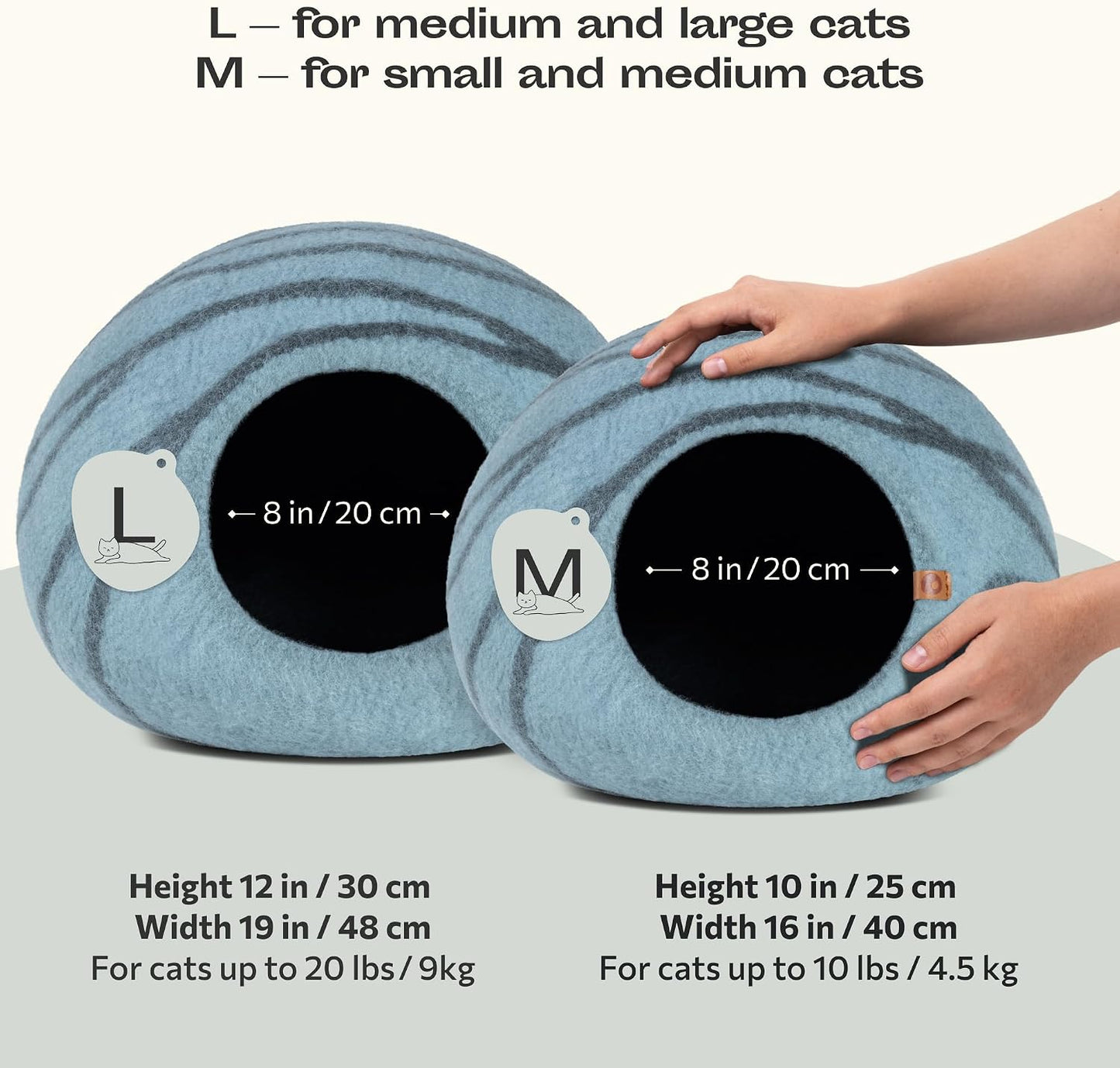 MEOWFIA Cat Cave – Premium Felt Cat Bed Enclosure for Indoor Cats, Handmade Merino Wool (Aquamarine, Medium)