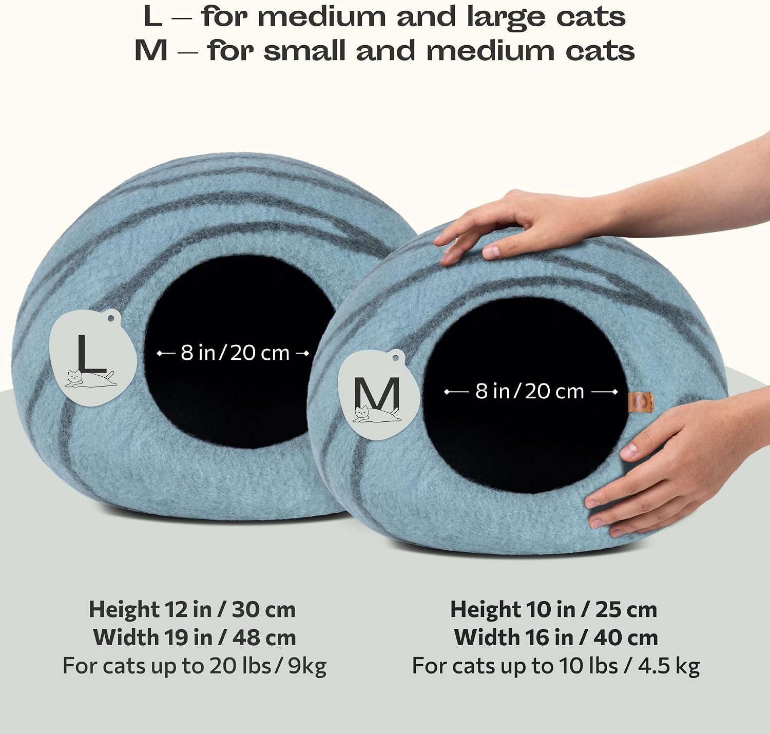 MEOWFIA Cat Cave – Premium Felt Cat Bed Enclosure for Indoor Cats, Handmade Merino Wool (Aquamarine, Medium)