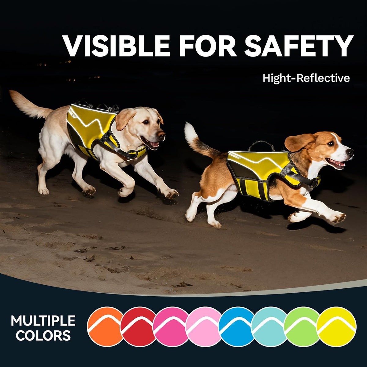 VIVAGLORY Dog Life Vest Neoprene Dog Swim Vest, XS, Alpha Yellow | High Visibility Adjustable for Doggy Cat Puppy, Lifejacket with Leash Ring & Handle for Swimming & Boating