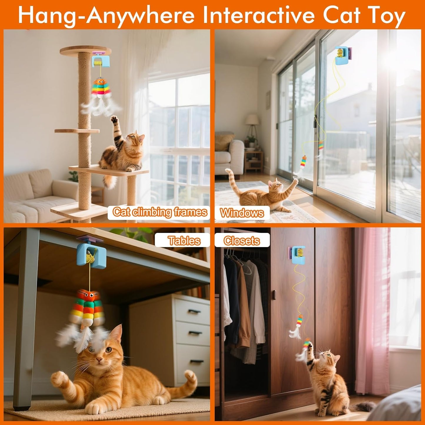 Interactive Cat Toys for Indoor Cats,Automatic Cat Hanging Toys for Bored Indoor Adult Cats, Caterpillar and Flying Bird Toy for Door Frame, Self-Play Pet Chase Toy-Blue