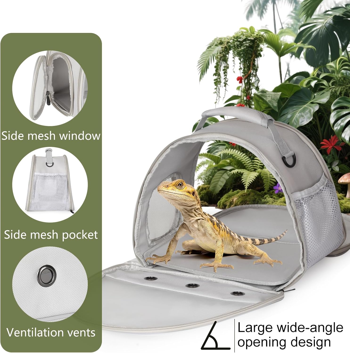 Bearded Dragon Carrier,Lizards Carrier, Small Animal Travel Carrier for Hedgehog Rat Parrot Bird Guinea Pig, Portable Guinea Pig Travel Carrier for 2(Grey)