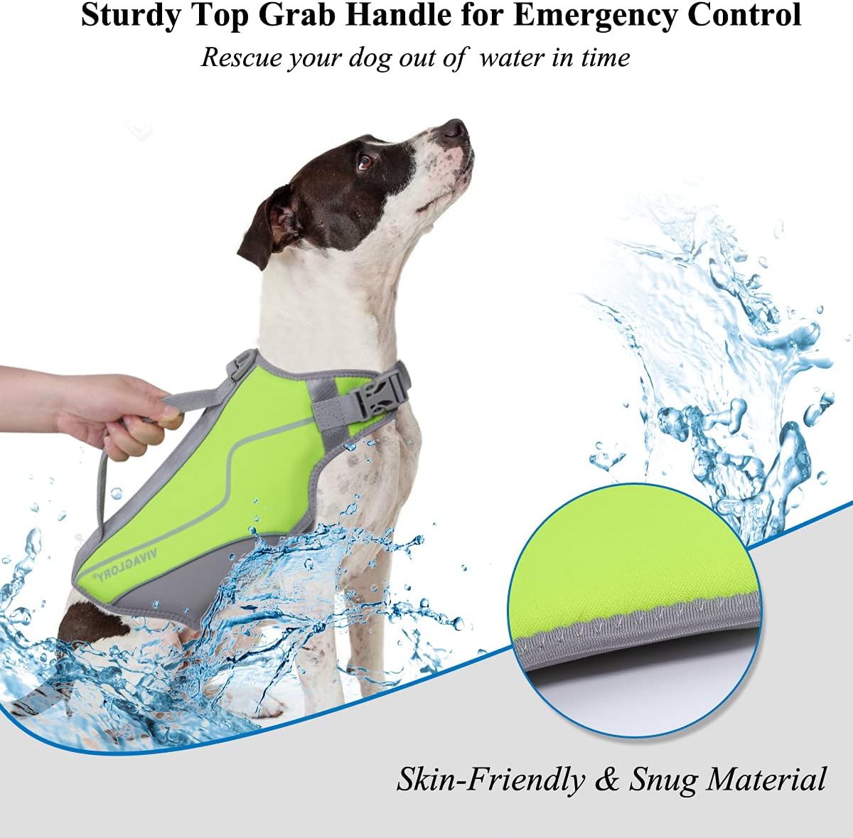 VIVAGLORY Life Jacket for Dogs of Sports Style, Water Vest Jacket for Dog, Heavy Duty Pet Safety Vest, Comfortable Neoprene Lifejackets with Hook & Loop Closure, Blue, Small